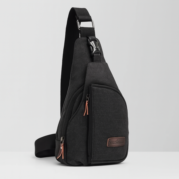 Small vintage style unisex sling bag for daily essentials. Nylon chest pack, perfect for travel & hands-free adventures.