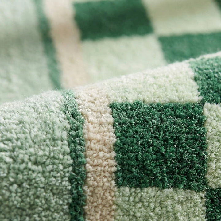Durable non-slip checkerboard runner rug for high-traffic hallways & kitchens. Vintage style floor covering with waves.