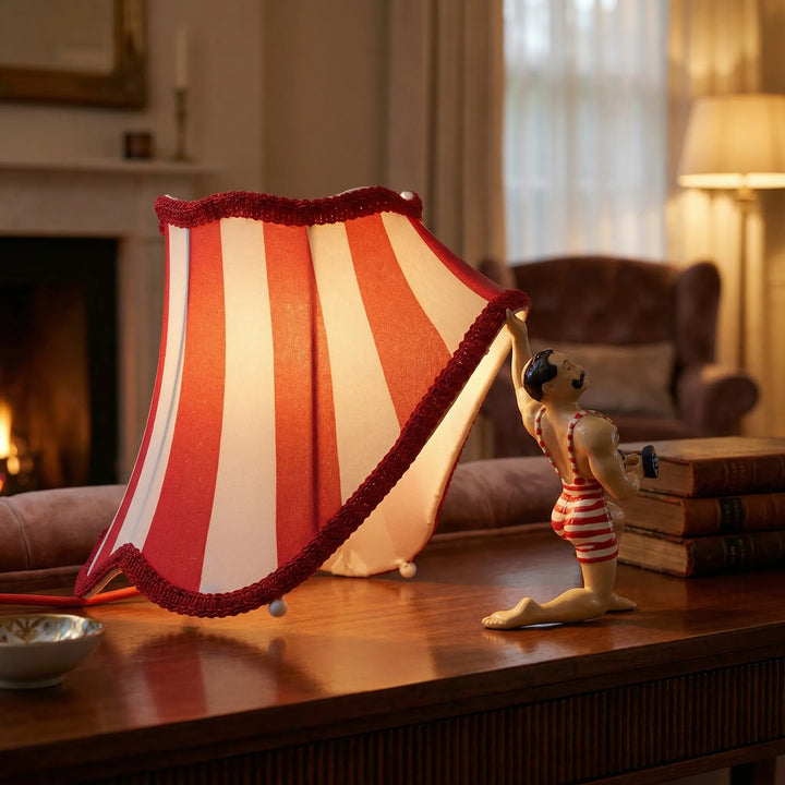 Vintage Circus Strongman Table Lamp, Carnovolt accent light, hand-painted quirky home decor.