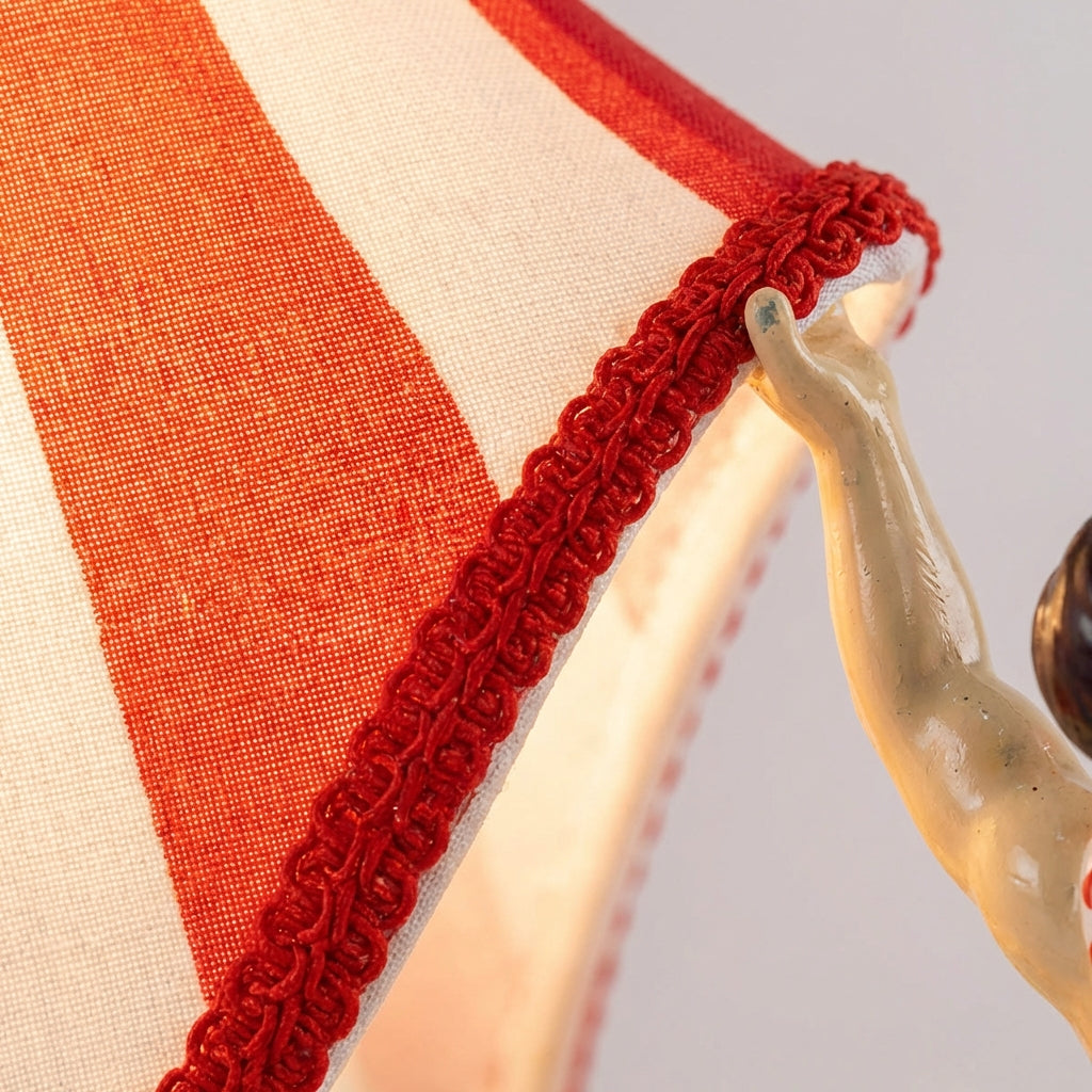 Hand-painted Carnovolt Strongman table lamp, vintage circus home decor, quirky lighting.