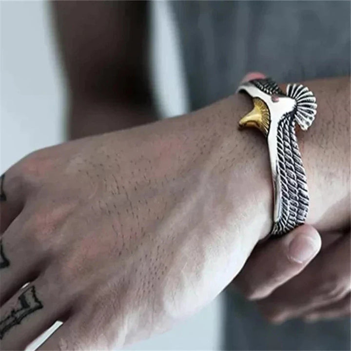 Women's vintage eagle design boho bracelet. Stainless steel bohemian jewelry, an adjustable fashion accessory.