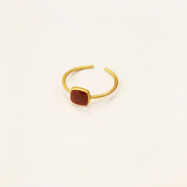 Stylish vintage enamel ring for women, 18K gold plated. Elegant Elvira design with intricate details.