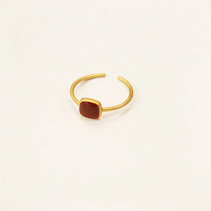 Stylish vintage enamel ring for women, 18K gold plated. Elegant Elvira design with intricate details.