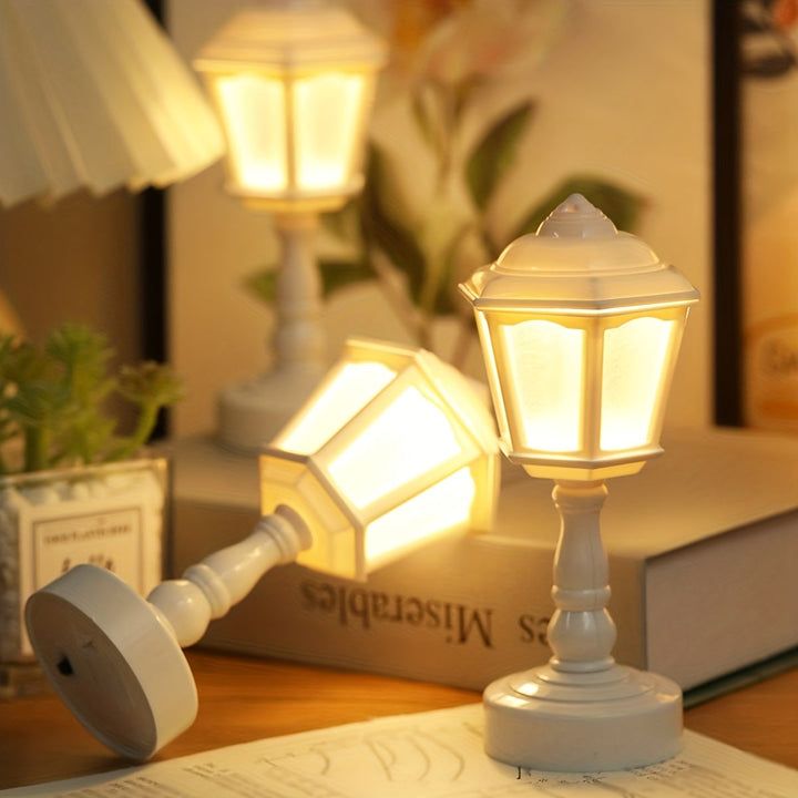 Battery-operated vintage mini lantern LED table lamp, ideal for creating a cozy, retro ambiance.