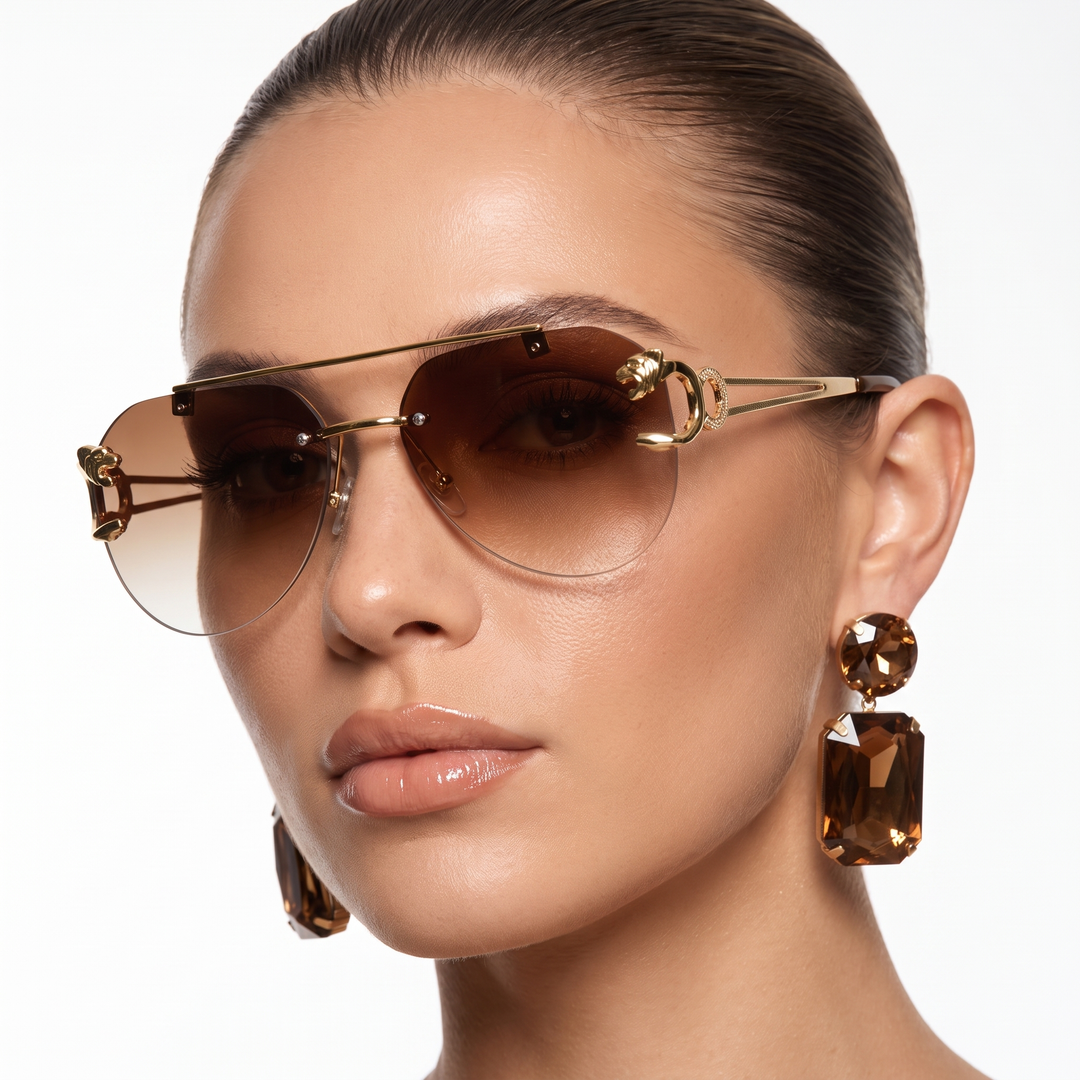 Chic semi-rimless sunglasses for women, featuring a vintage style. UV protective fashion accessory.