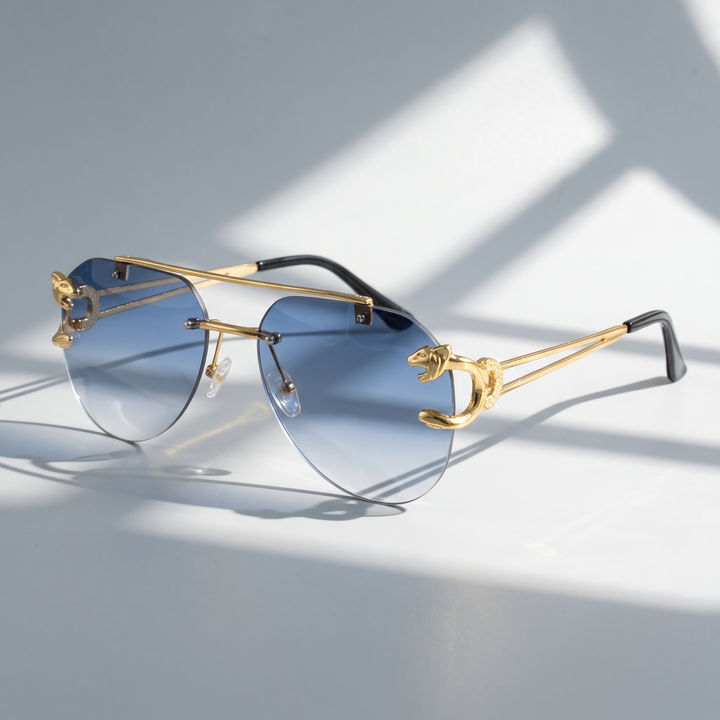 Elegant vintage-style semi-rimless sunglasses for women. UV protection, a must-have fashion accessory.