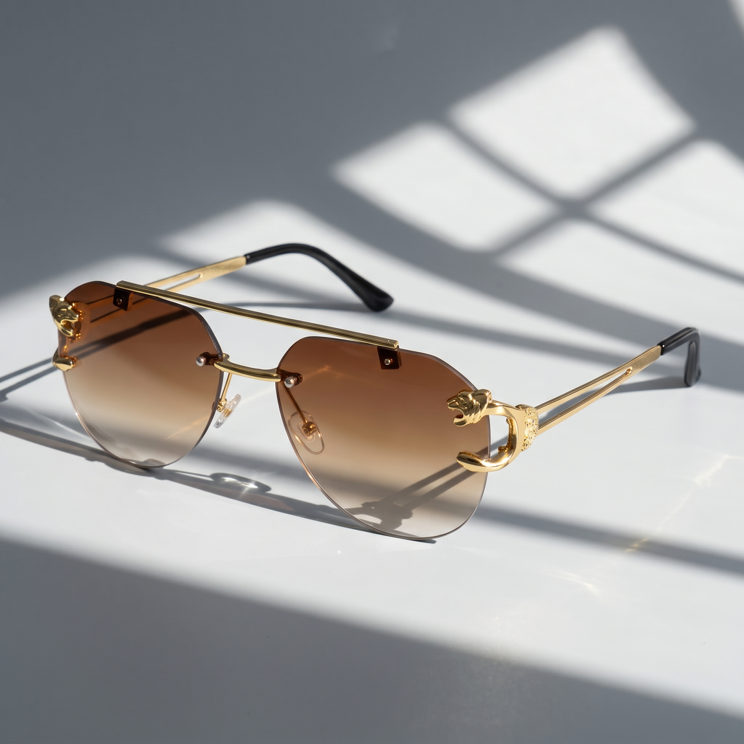 Stylish women's vintage semi-rimless sunglasses, UV protective. An elegant fashion accessory.