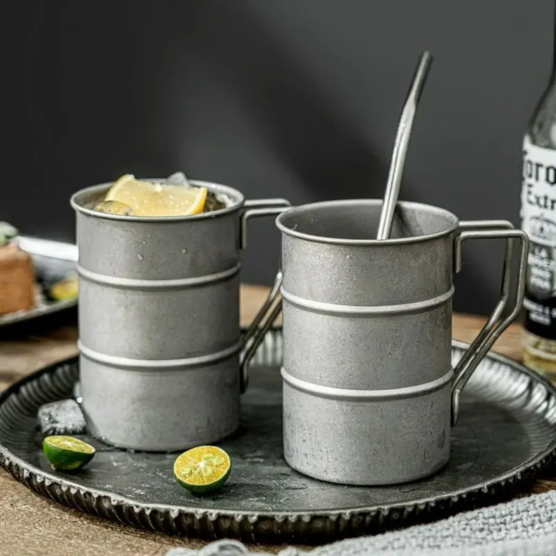 Durable 13oz vintage steel enamel coffee cup. Perfect for rustic home decor or outdoor camping use.