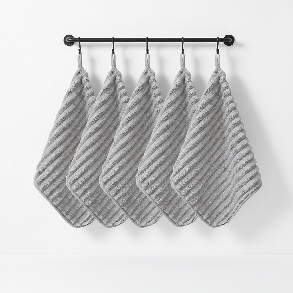 Three vintage striped kitchen towels with a classic retro pattern, polyester blend