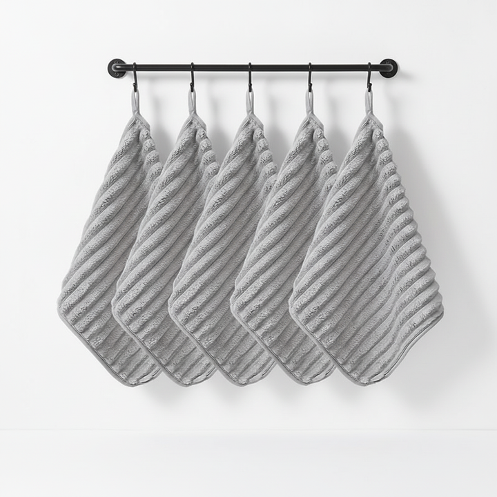 Three vintage striped kitchen towels with a classic retro pattern, polyester blend