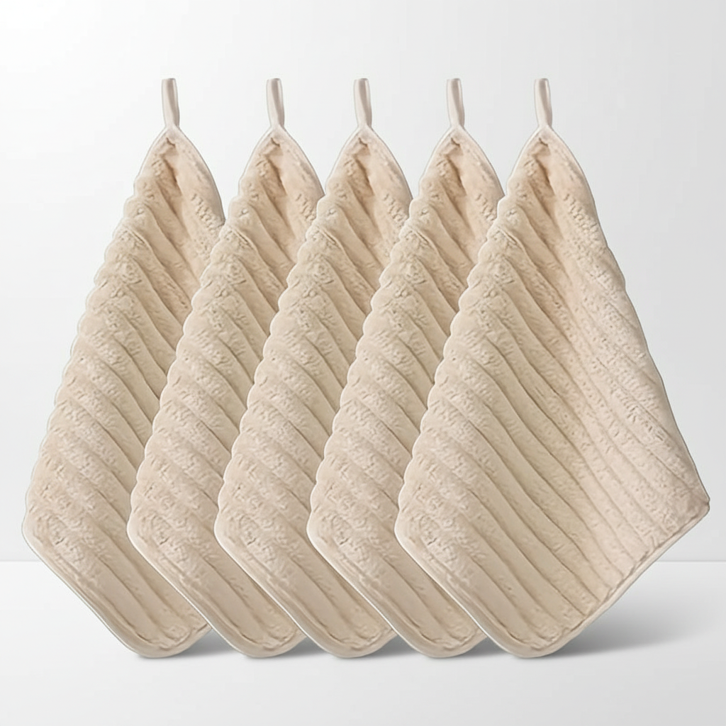 Vintage striped kitchen towel draped over a counter, showing absorbency and style