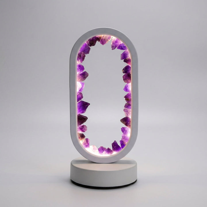 Amethyst and celestite crystal lamp, perfect for a peaceful ambiance