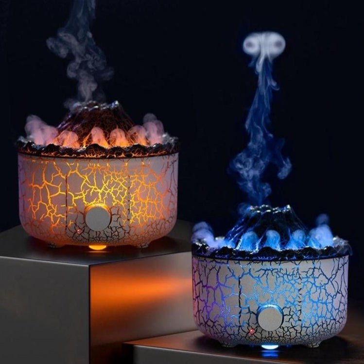 Elegant volcanic mist diffuser with dynamic eruption lighting. Enhances home decor & provides ambient relaxation.