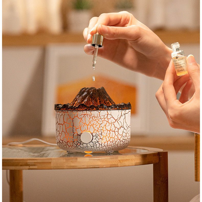 Unique volcanic humidifier with ambient LED light. Creates a relaxing mist; stylish home decor & aromatherapy diffuser.