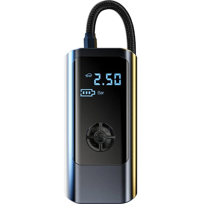 VoltAir portable air compressor with dual power, digital display, auto shutoff. Perfect for car tires, bike pumps, & inflatables.
