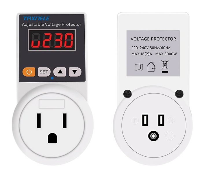 VoltGuard smart voltage protector socket's packaging, showcasing key features and benefits