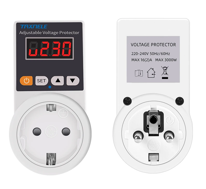 VoltGuard voltage protector socket in an office, securing valuable electronics from power fluctuations