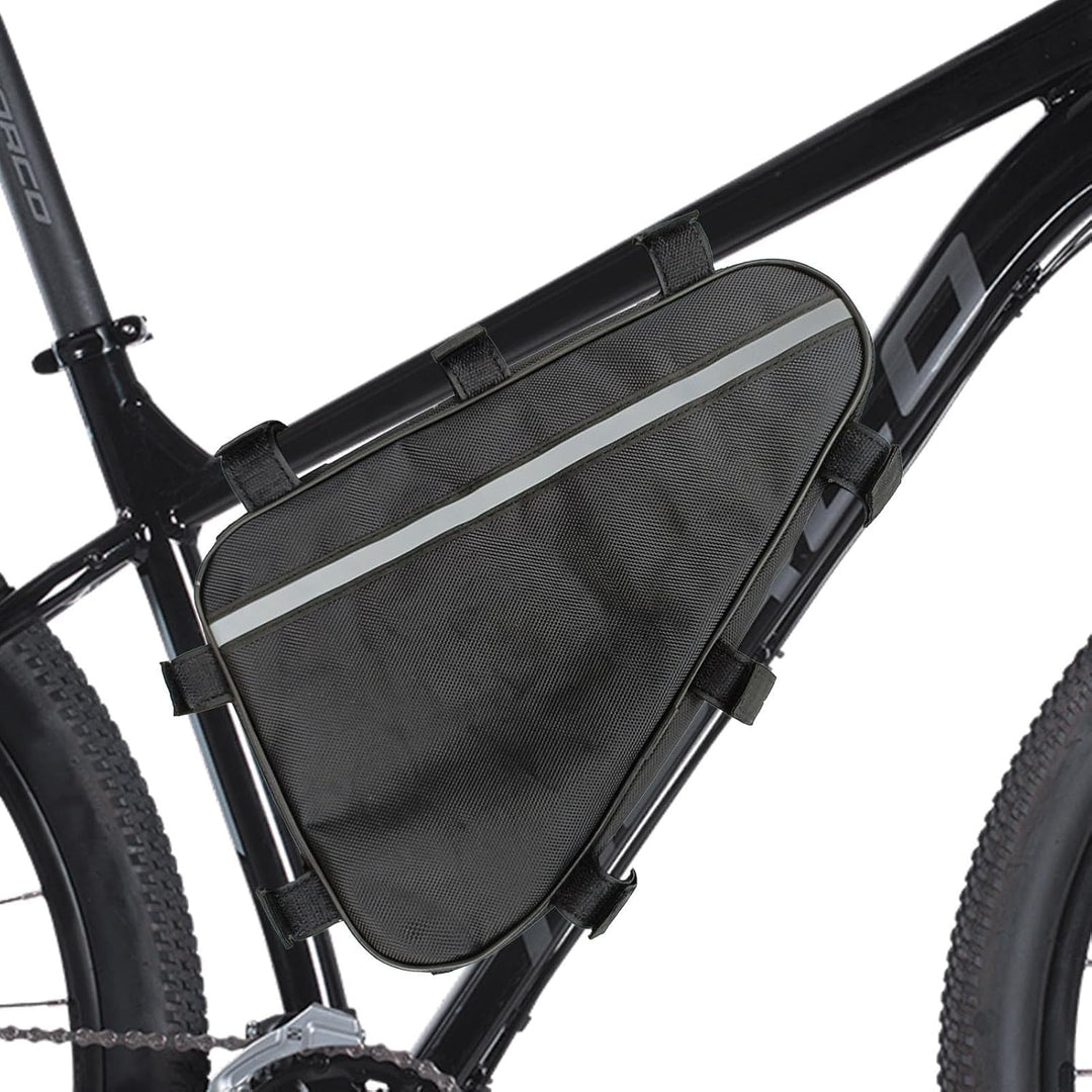 Voltrix E-bike triangle battery bag, waterproof Oxford fabric, black, angled view, for electric cycle storage