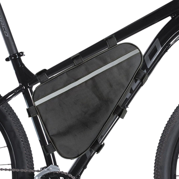 Voltrix E-bike triangle battery bag, waterproof Oxford fabric, black, angled view, for electric cycle storage