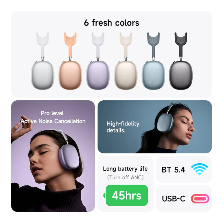 W65 Plus Bluetooth over-ear headphones in silver, demonstrating their sleek and modern aesthetic