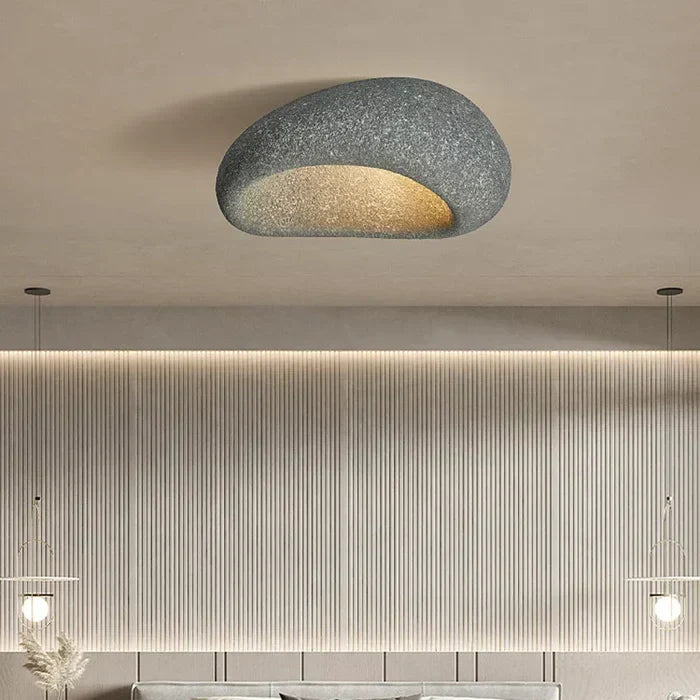 Modern Farmhouse Wabi Sabi ceiling lamp, natural style for serene bedroom or living room ambient lighting.