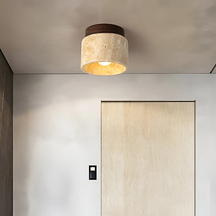 Wabi Sabi Japanese ceiling lamp with tranquil yellow marble design, ideal for minimalist or Zen home decor.