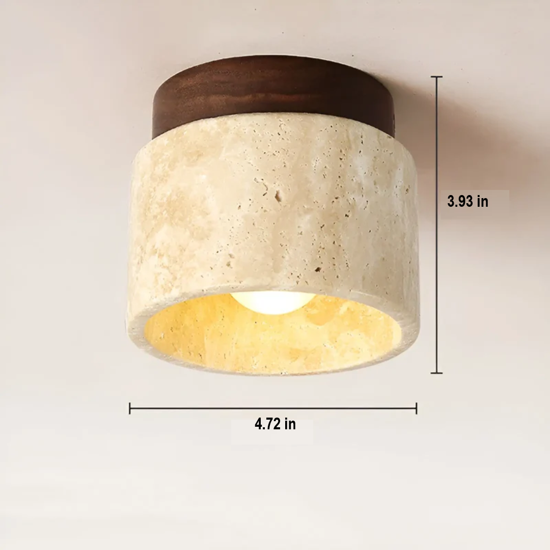 Exquisite Wabi Sabi marble ceiling lamp with yellow finish, a Japanese-inspired minimalist lighting solution.