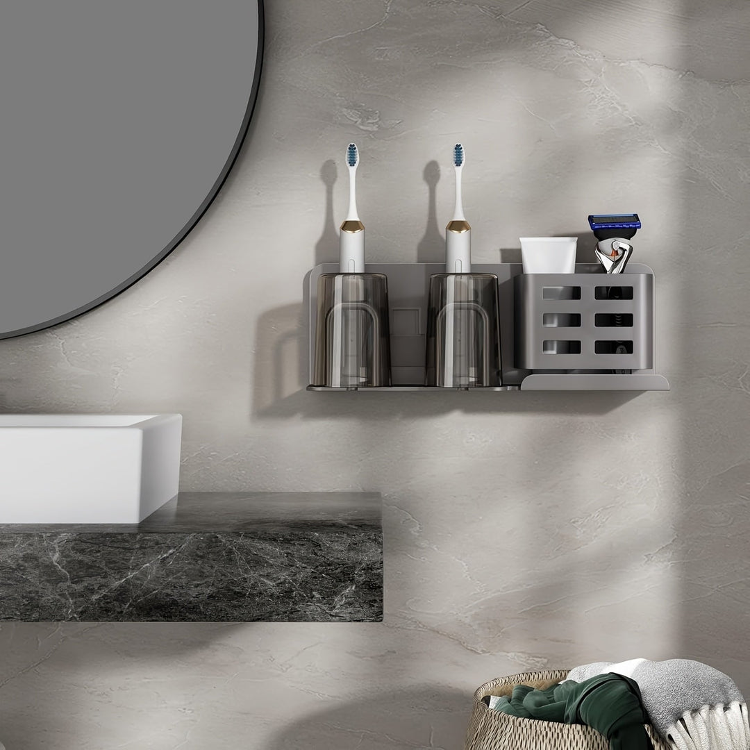 Rust-proof wall-mounted aluminum toothbrush holder AquaDock, stylish bathroom storage and home decor