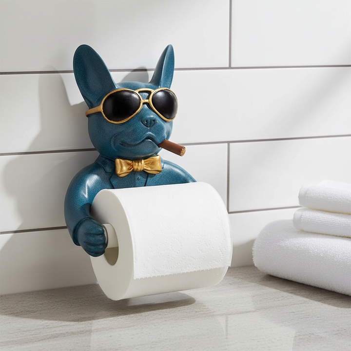 Wall-mounted dog resin toilet paper holder, 'PawMate' for bathroom decor