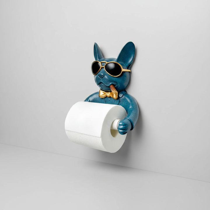 Cute dog design resin toilet paper holder, drill-free wall mount for bathrooms