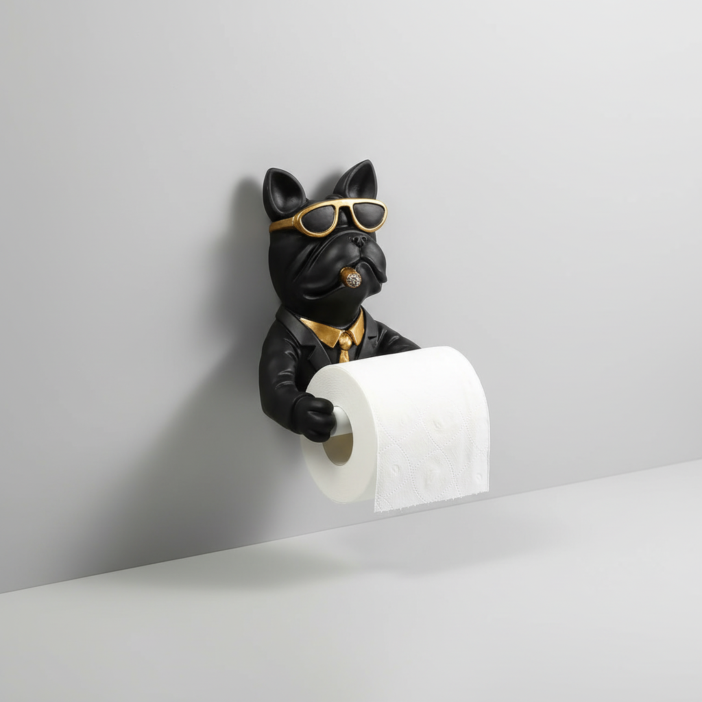 Decorative dog resin toilet paper holder, 'PawMate' for a fun bathroom accent