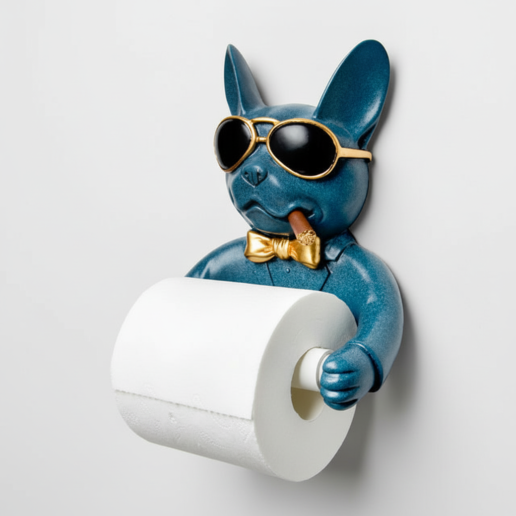 Drill-free wall-mounted dog resin toilet paper holder, easy installation bathroom storage