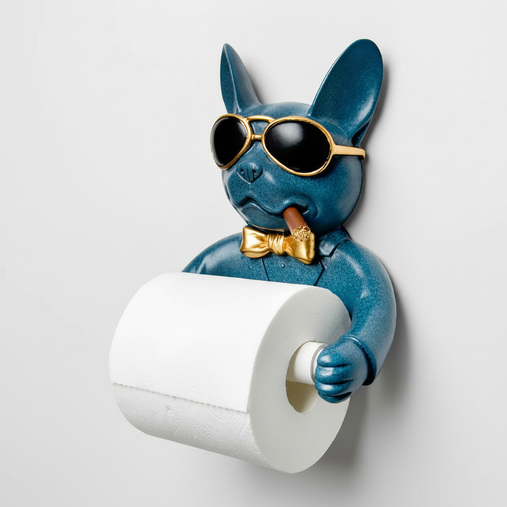 Drill-free wall-mounted dog resin toilet paper holder, easy installation bathroom storage