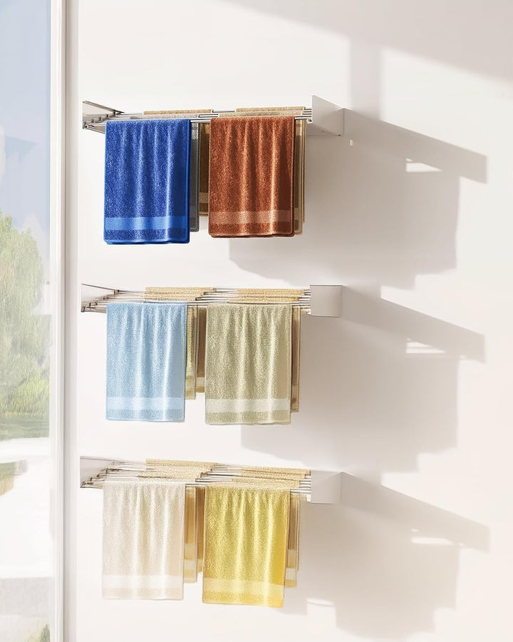 Durable wall-mounted foldable clothes rack, easy installation, perfect for efficient laundry and home organization.