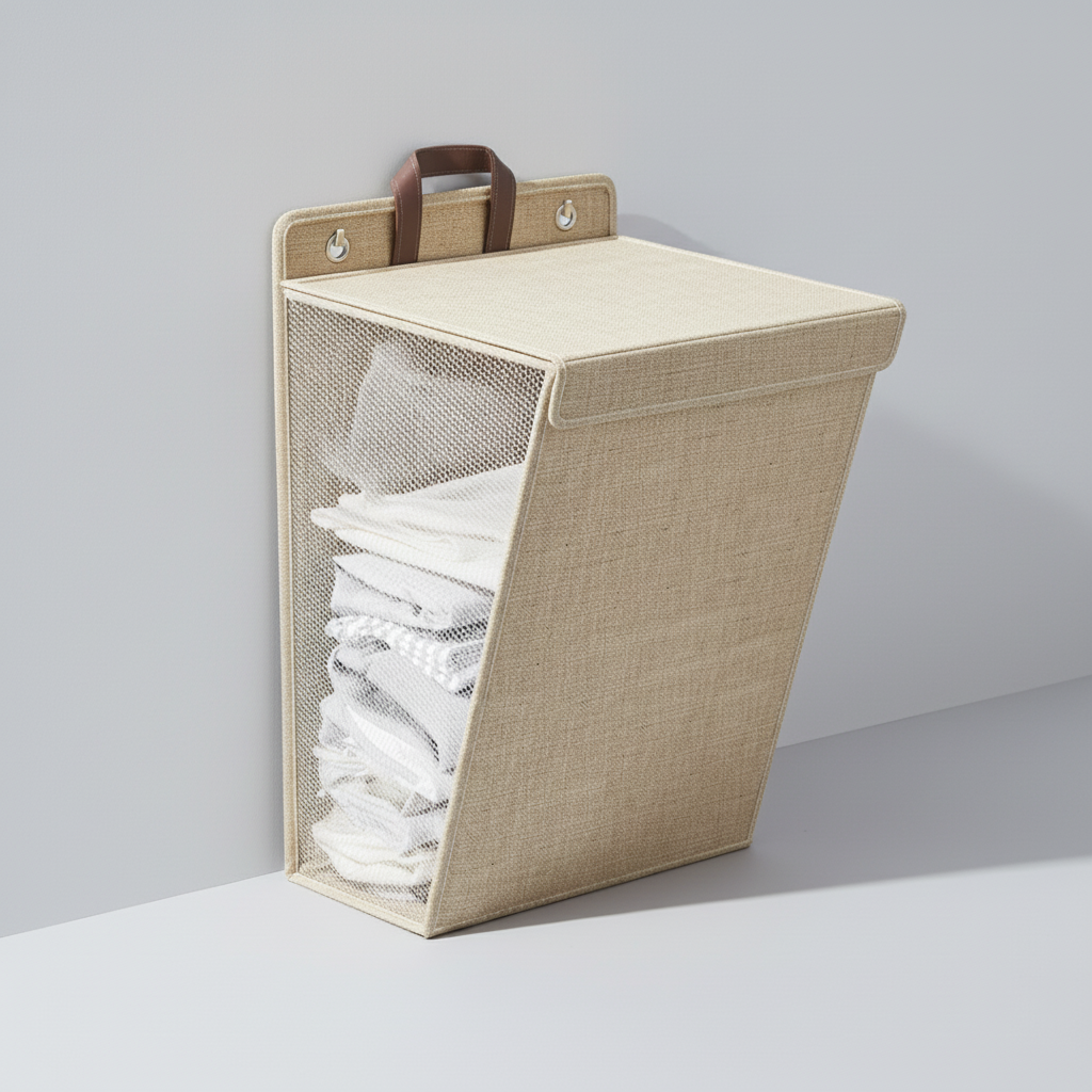 Wall-mounted laundry basket, collapsible mesh design for convenient storage