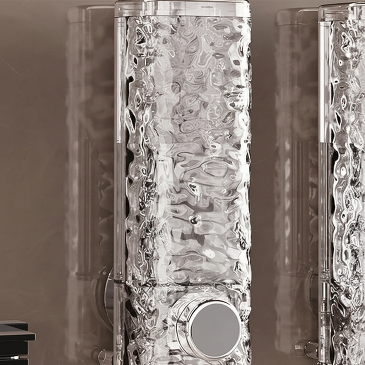 No-drill wall-mounted liquid soap dispenser. Enhance your home decor with this modern bathroom organization solution.