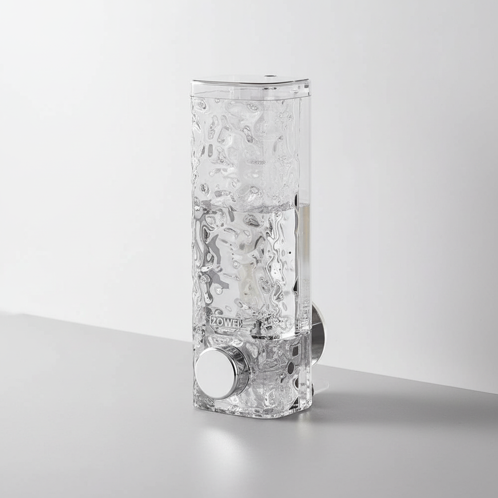 Liquid soap dispenser, wall-mounted without drilling, ideal for contemporary bathroom and kitchen organization