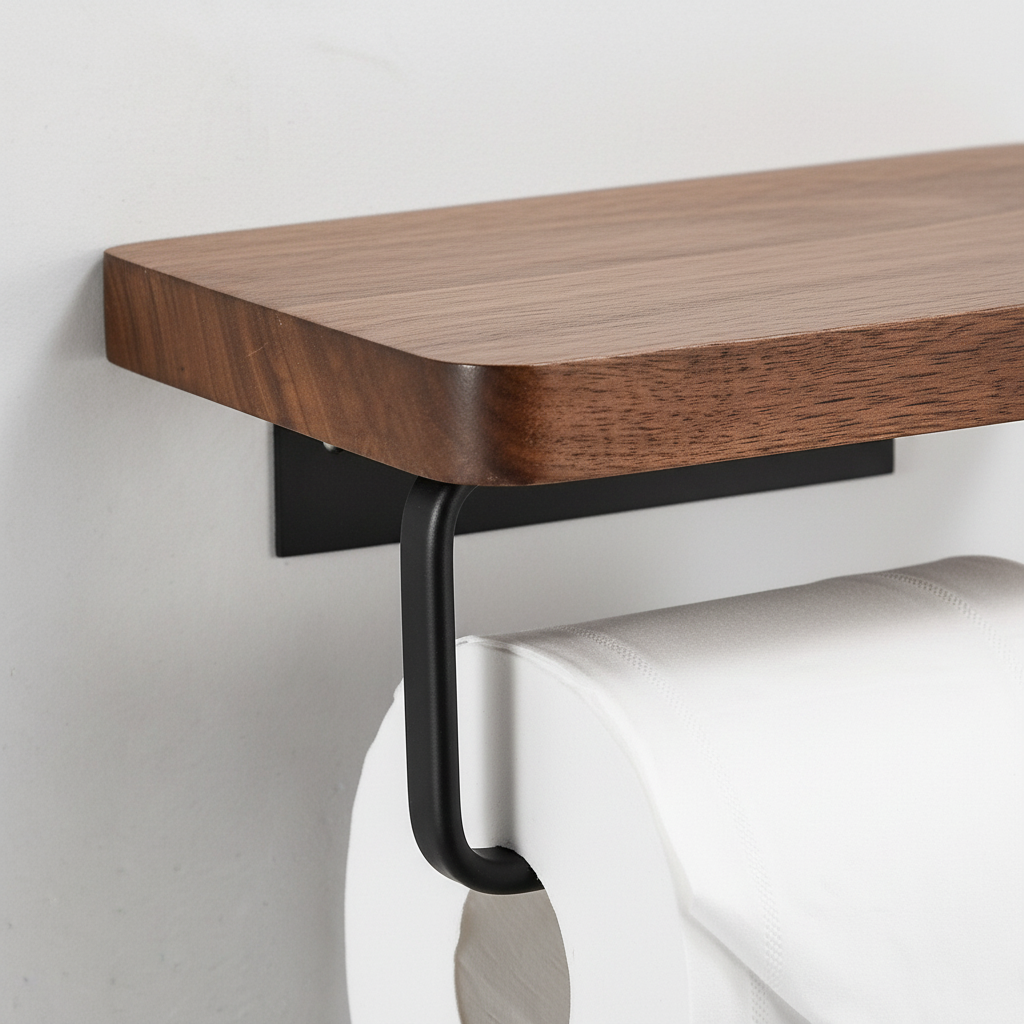 Hygienic wall-mounted wood toilet roll holder, perfect for modern bathroom design