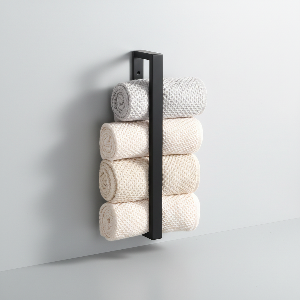 Minimalist stainless steel towel rail, perfect for modern bathroom or kitchen storage.