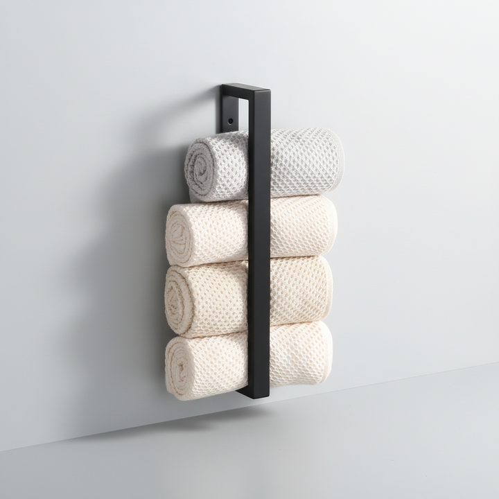 Minimalist stainless steel towel rail, perfect for modern bathroom or kitchen storage.