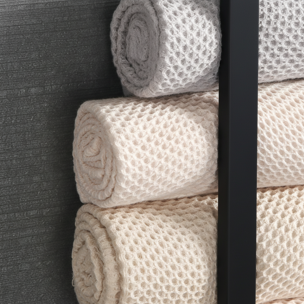 Sleek wall-mounted towel rack in brushed stainless steel, ideal home decor organizer.