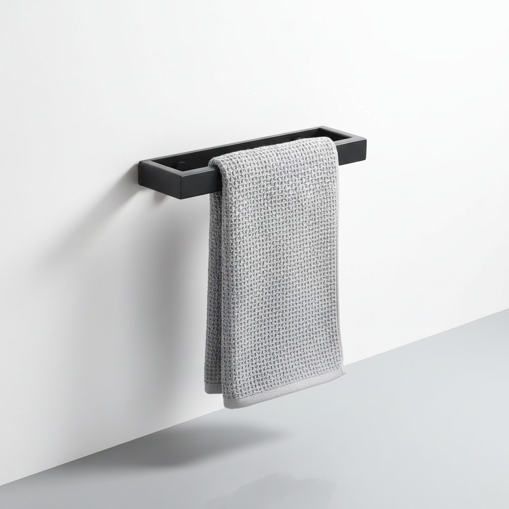 Durable stainless steel towel holder, wall-mounted for efficient kitchen or bath space-saving.