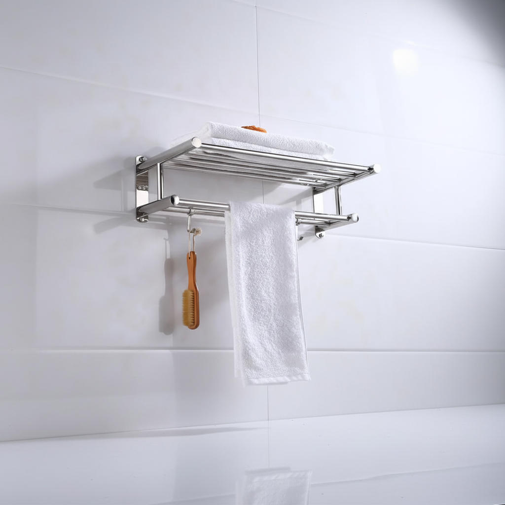 Toweluxe contemporary stainless steel wall shelf, excellent for organizing bathroom essentials