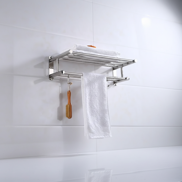 Toweluxe contemporary stainless steel wall shelf, excellent for organizing bathroom essentials