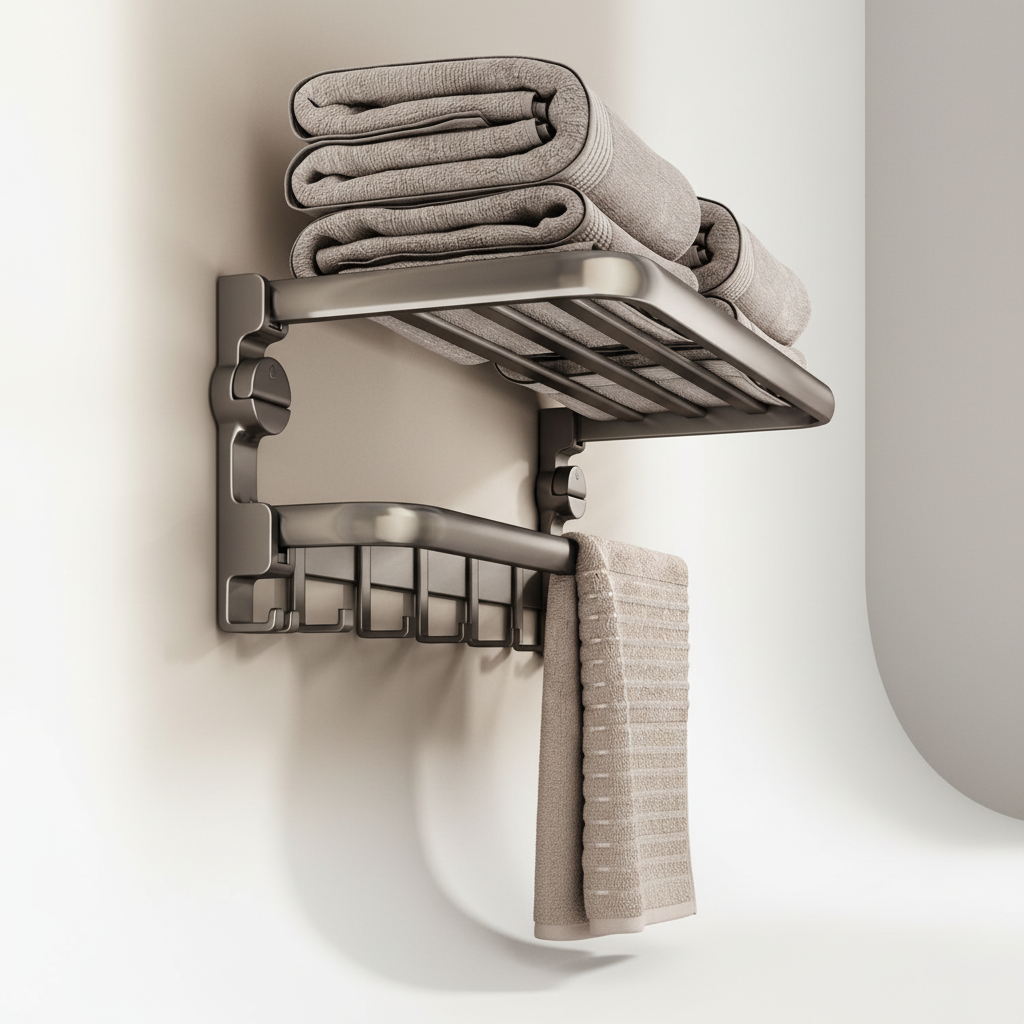 Chrome finish towel shelf with robust suction cups, ideal for wall mounted, no-drill bathroom accessory storage.