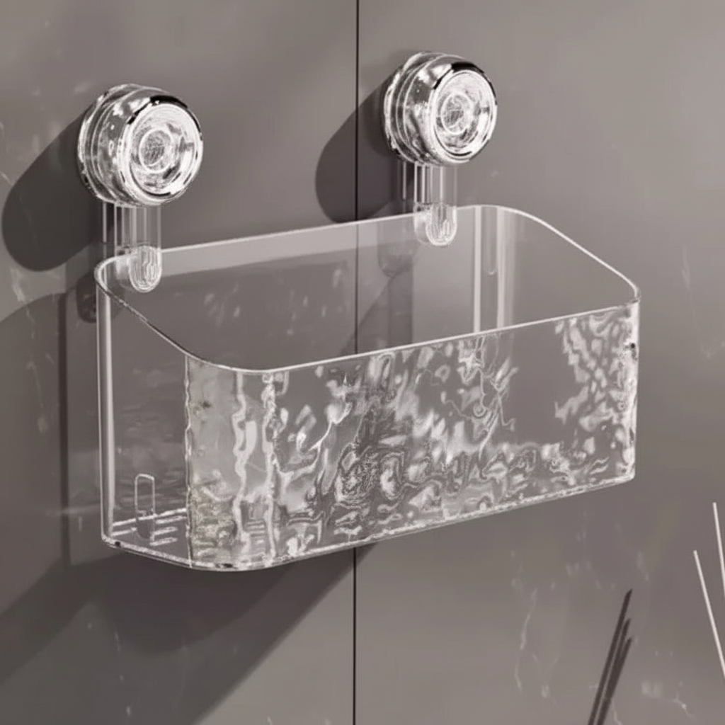 Drill-free bathroom organizer: Wallmira wall shelf with powerful suction cups, perfect for shower storage.