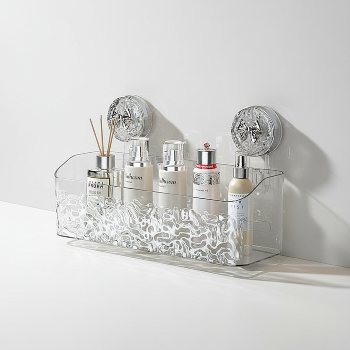 Versatile suction cup wall shelf for modern home organization, no drilling required, space-saving design.