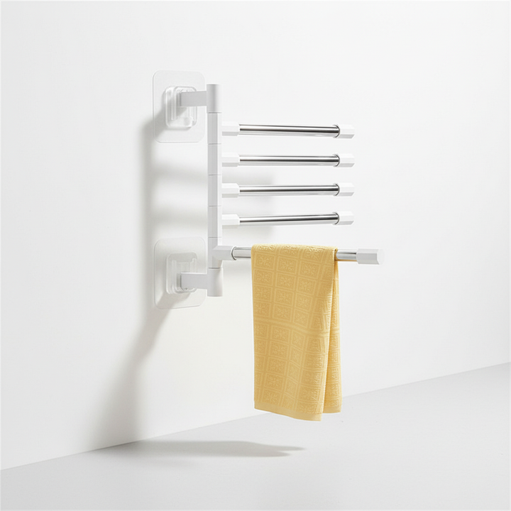 No-drill stainless steel swivel towel rack with 4 arms, perfect for Wall mounted bathroom storage