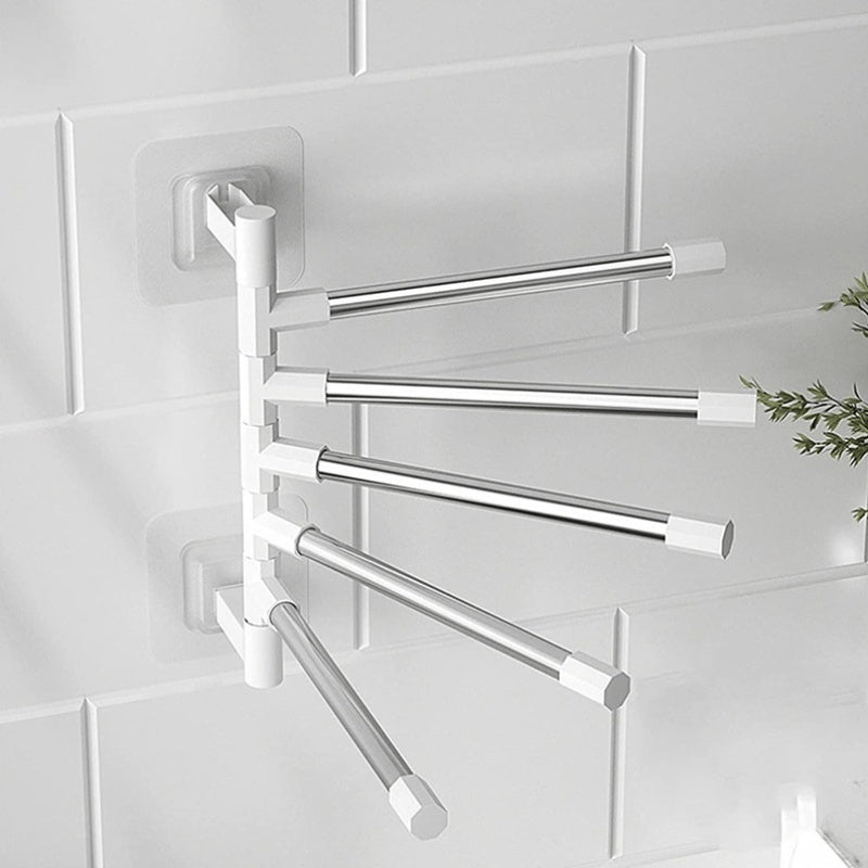 BathArmoro swivel towel rack, 4-bar design, no-drill installation for easy bathroom organization