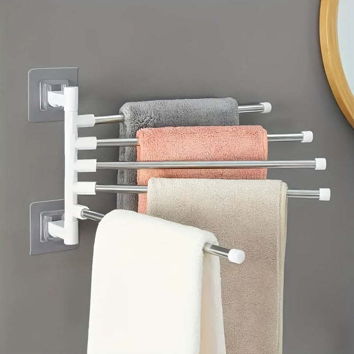 Sleek stainless steel wall mounted swivel towel holder, smart storage solution for any bathroom
